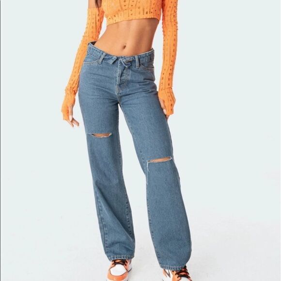 Edikted Denim - Edikted Raquel Folded Jeans Size XL